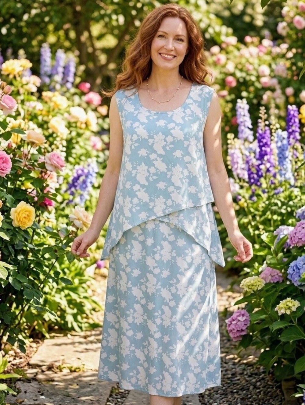 Floral Layered Sleeveless Midi Dress
